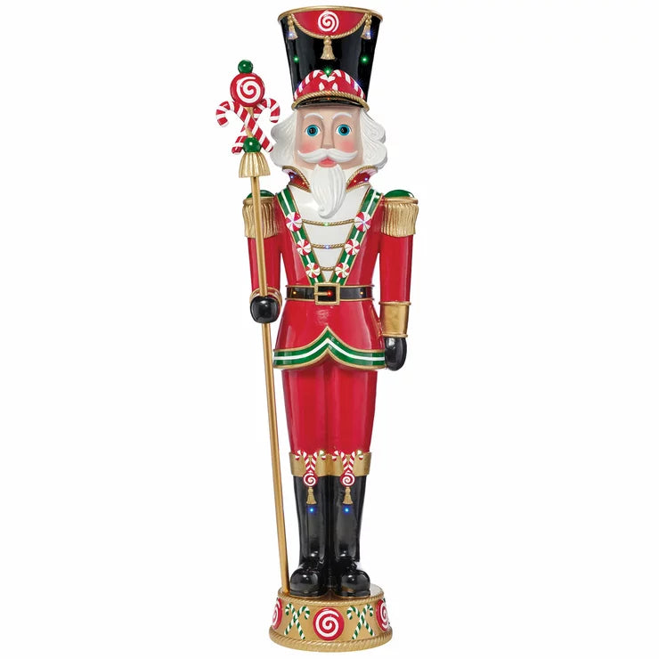 8ft Pre-lit Resin Candy Cane Nutcracker with 42 colour LED and Music