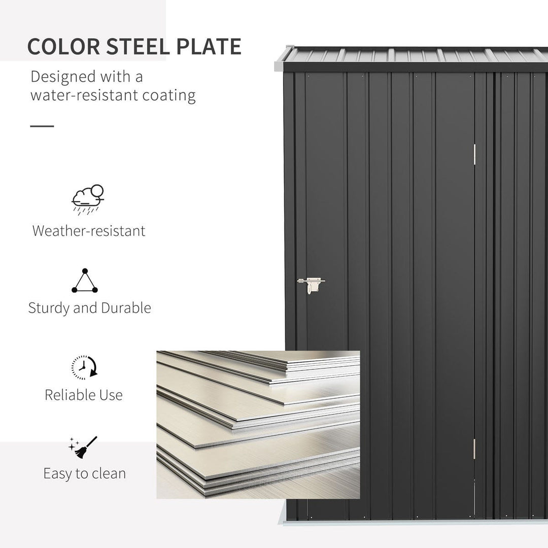 Outsunny 5ft x 3ft Outdoor Storage Shed, Garden Metal Storage Shed with Single Lockable Door - Charcoal Grey