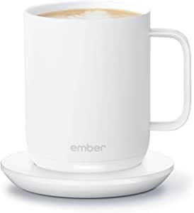 Ember Mug² New Temperature Control Smart Mug 2, 414 ml, White, 80 min. Battery Life – App Controlled Heated Coffee Mug – Improved Design