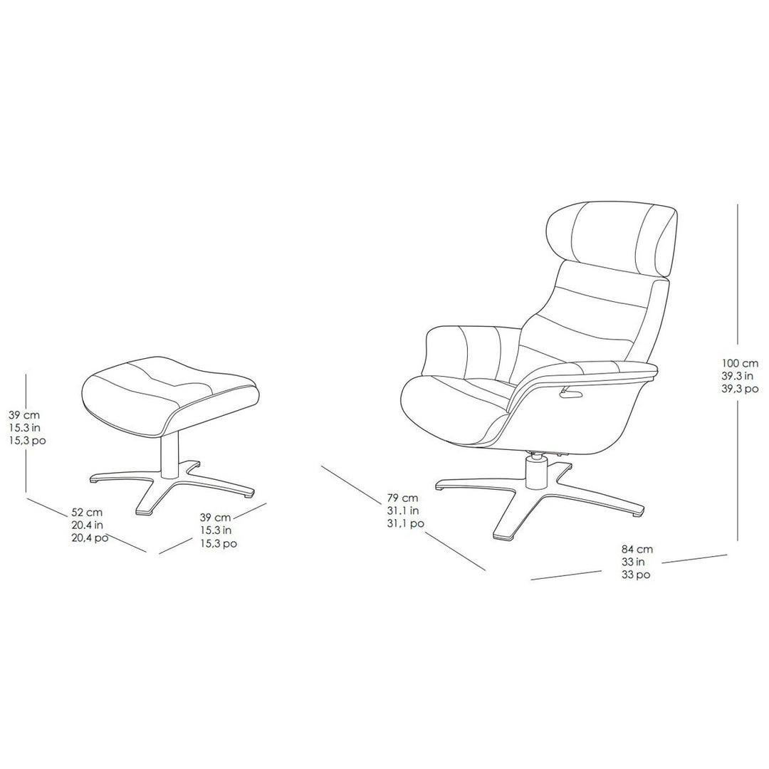 Gilman Creek Karma Black Top Grain Leather Swivel Chair with Ottoman
