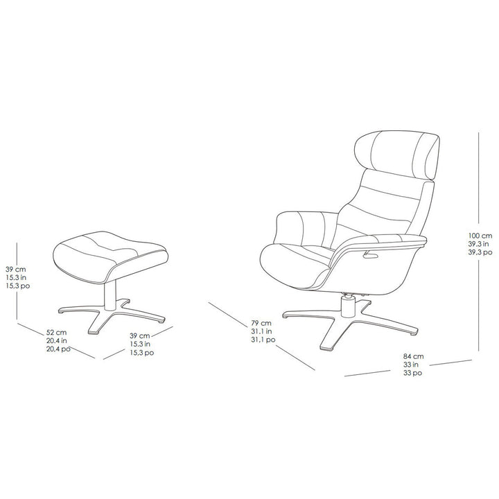 Gilman Creek Karma Black Top Grain Leather Swivel Chair with Ottoman
