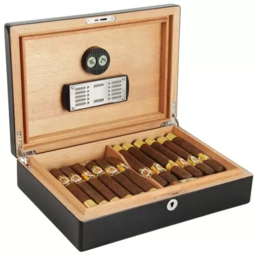 TieDex UK Cigarism Piano Finish Cedar Lined Humidor - Black - 30 Cigar Capacity - End of Line