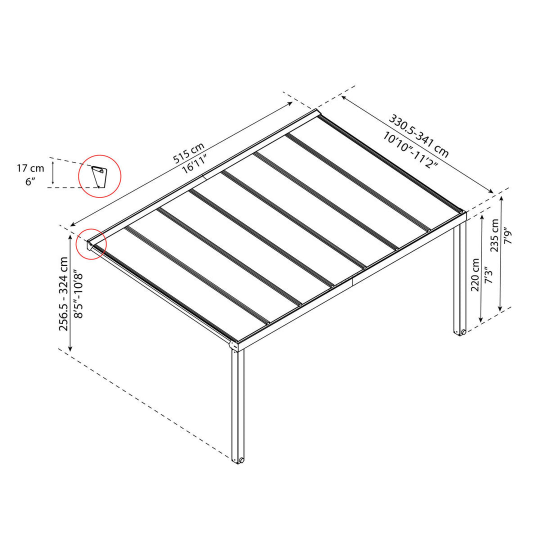 Palram Canopia Stockholm 11ft 2" x 16ft 11" (3.4 x 5.1m) Aluminium Patio Cover