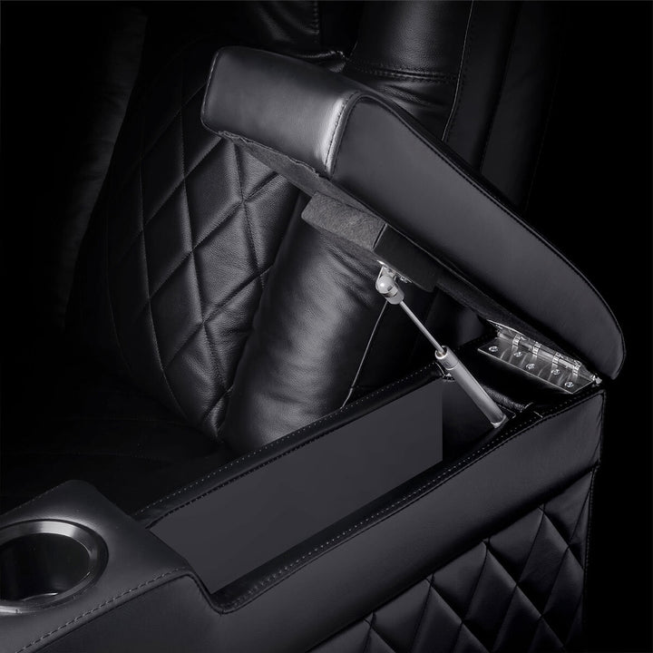 Valencia Tuscany Row of 4 Black Leather Power Reclining Home Theatre Seating