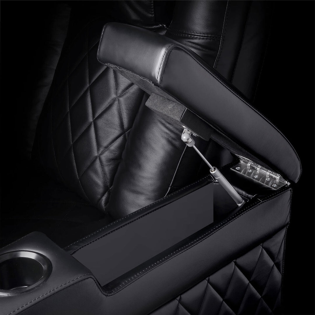 Valencia Tuscany Row of 5 Black Leather Power Reclining Home Theatre Seating