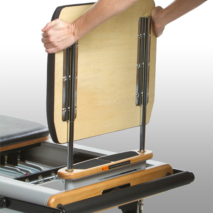 Professional Studio Reformer with Large Footplate, Adjustable Four-Position Gear Bar, Locking Foot Bar, Vertical Storage Design, and Integrated Side-Split Platform for Group Classes