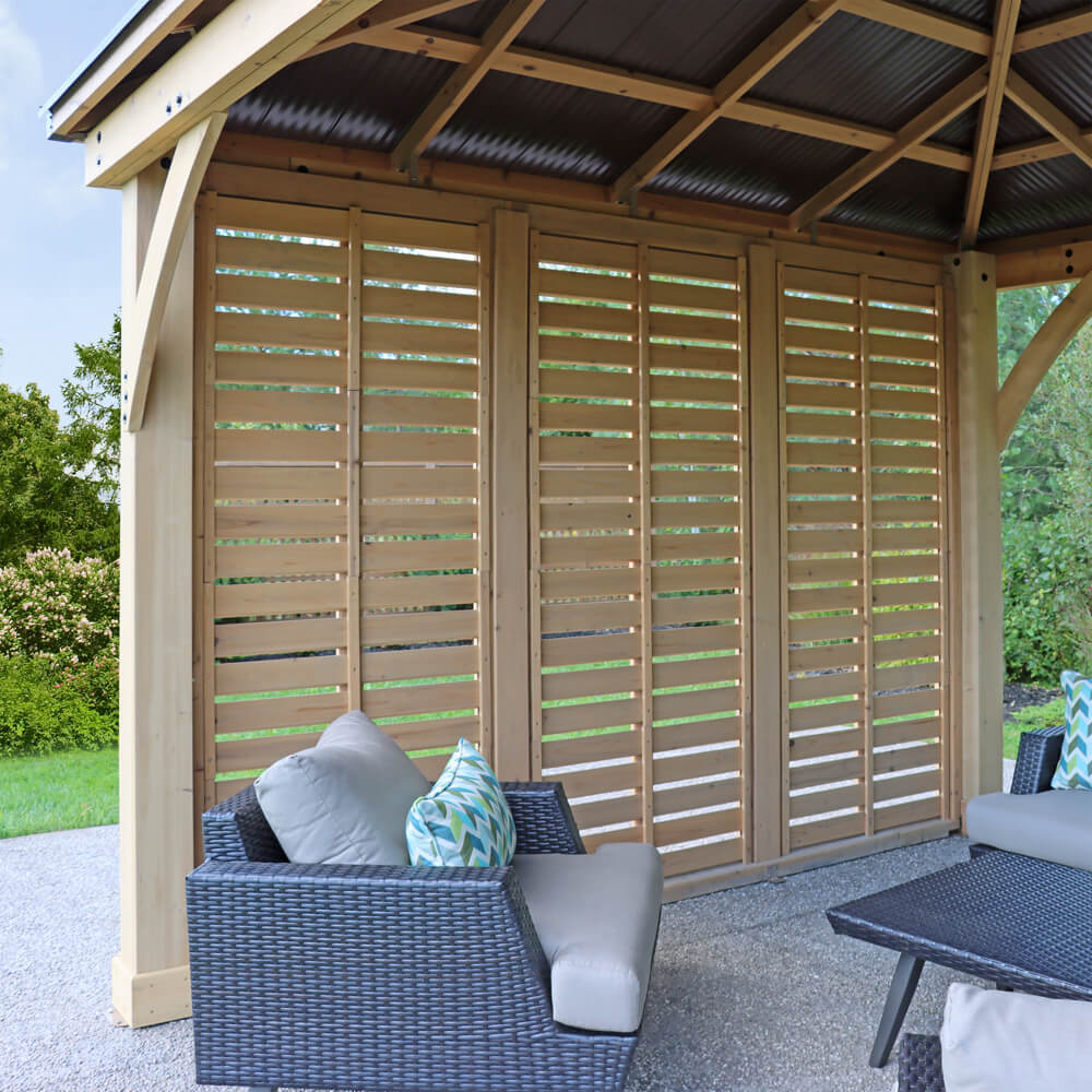 Yardistry Meridian Gazebo Privacy Wall 12ft (3.7m) with Natural Stain One Side 12ft Privacy Wall