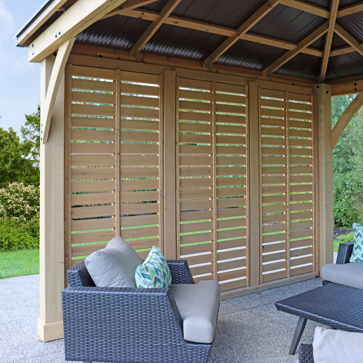 Yardistry Meridian Gazebo Privacy Wall 12ft (3.7m) with Natural Stain One Side 12ft Privacy Wall