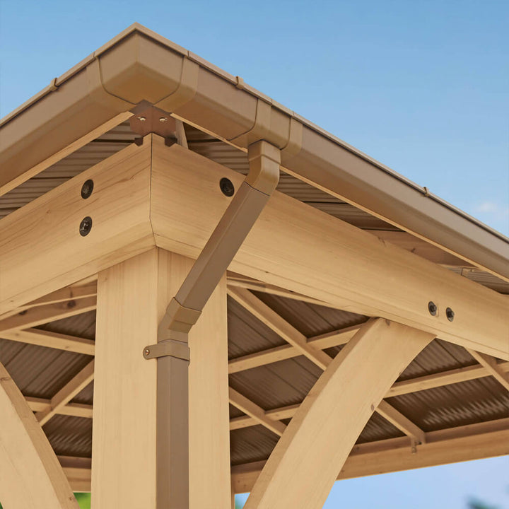 Yardistry Meridian Gazebo 14ft x 12ft (4.3 x 3.7m) With Single Privacy Wall and Gutter Pipe