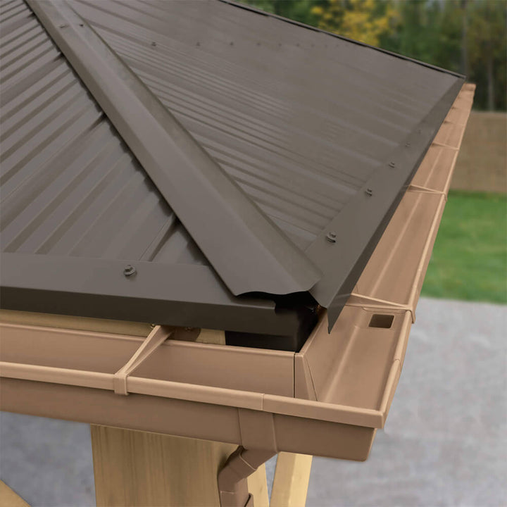 Yardistry Meridian Gazebo 14ft x 12ft (4.3 x 3.7m) With Single Privacy Wall and Gutter Pipe