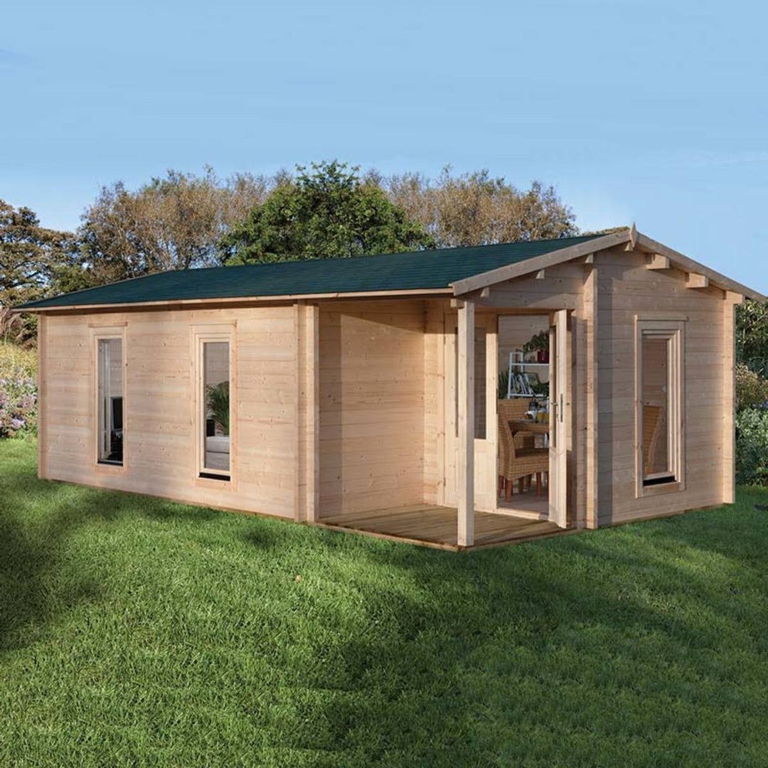 Installed Forest Garden Woodbury 58mm Log Cabin 22ft 9" x 13ft 1" (7.0 x 4.0m)