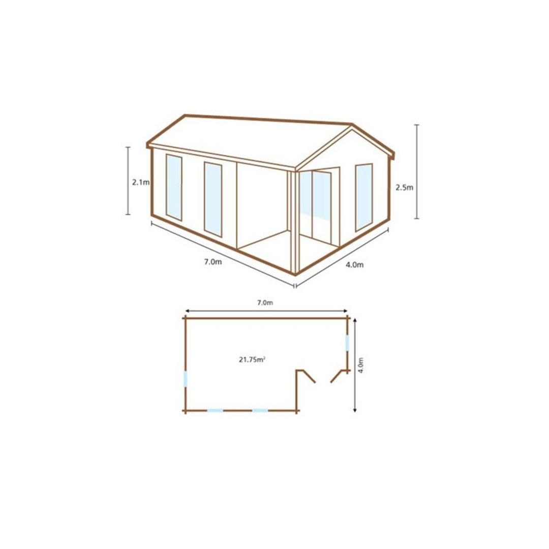 Installed Forest Garden Woodbury 58mm Log Cabin 22ft 9" x 13ft 1" (7.0 x 4.0m)