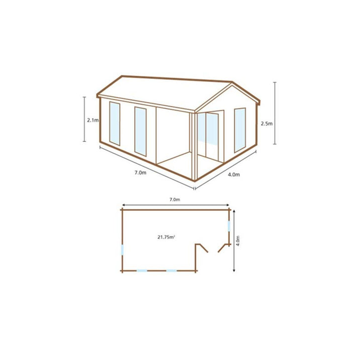 Installed Forest Garden Woodbury 58mm Log Cabin 22ft 9" x 13ft 1" (7.0 x 4.0m)