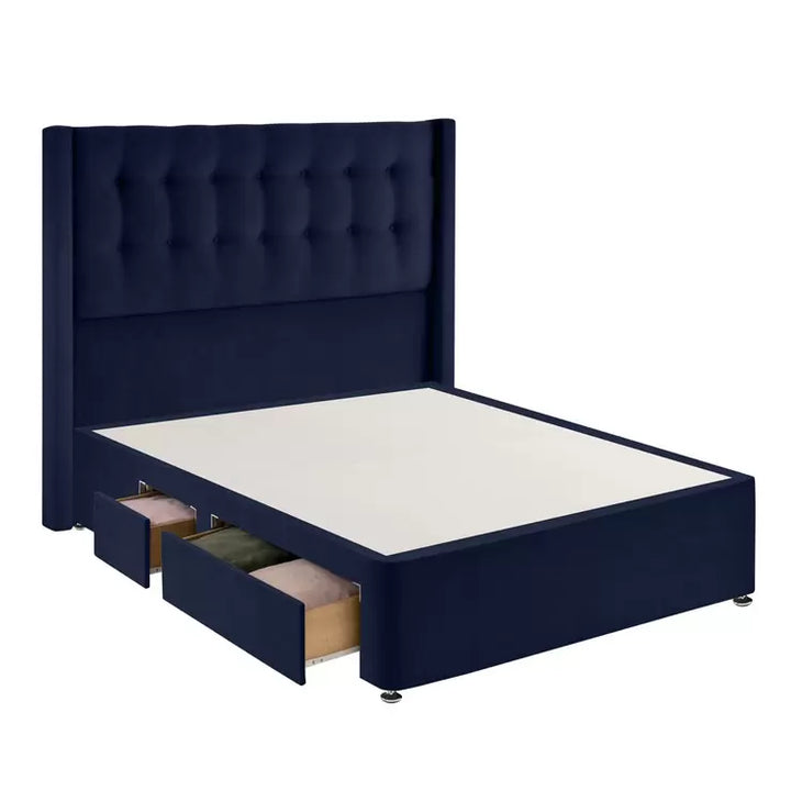 Silentnight Velvet Continental Divan Base with Bloomsbury Headboard in Maritime, Double