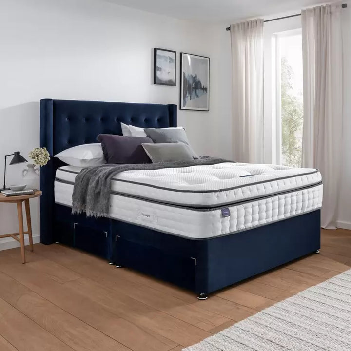 Silentnight Velvet Continental Divan Base with Bloomsbury Headboard in Maritime, Double
