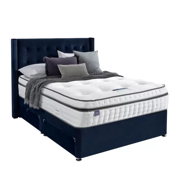 Silentnight Velvet Continental Divan Base with Bloomsbury Headboard in Maritime, Double