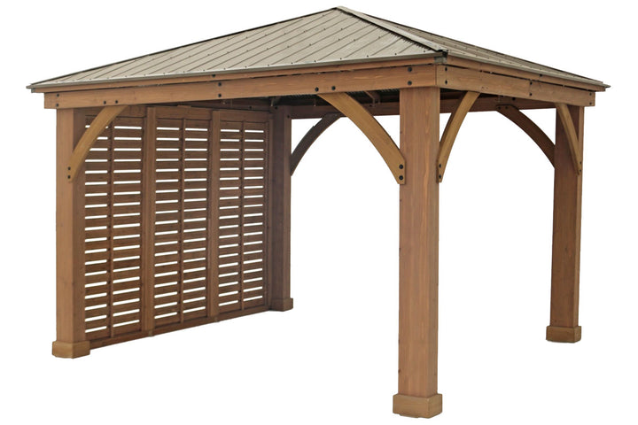 Yardistry 12ft x 12ft (3.7 x 3.7m) Cedar Gazebo with Privacy Wall & Aluminium Roof