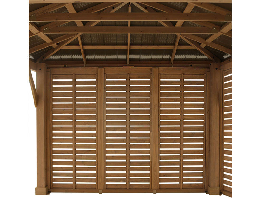 Yardistry 12ft x 12ft (3.7 x 3.7m) Cedar Gazebo with Double Privacy Wall & Aluminium Roof