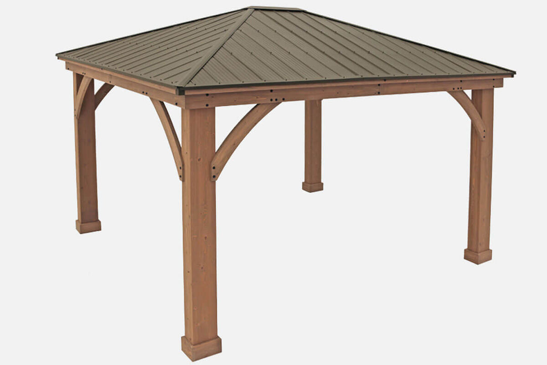 Yardistry  12ft x 14ft (3.7 x 4.3m) Cedar Gazebo with Aluminium Roof- Tiedex