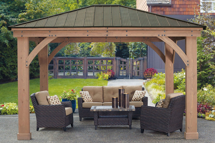 Yardistry  12ft x 14ft (3.7 x 4.3m) Cedar Gazebo with Aluminium Roof- Tiedex