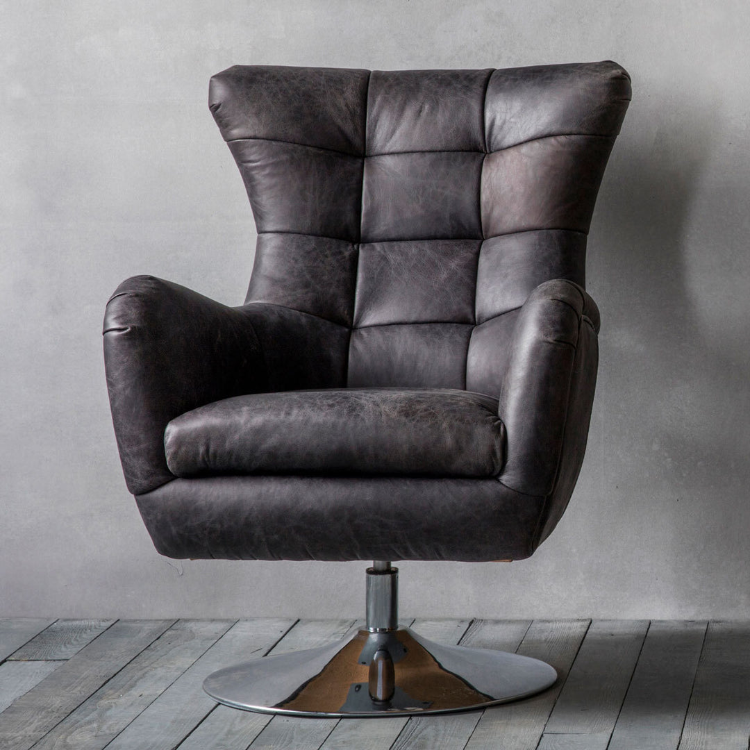 Gallery Newport Top Grain Leather Swivel Chair, Ebony