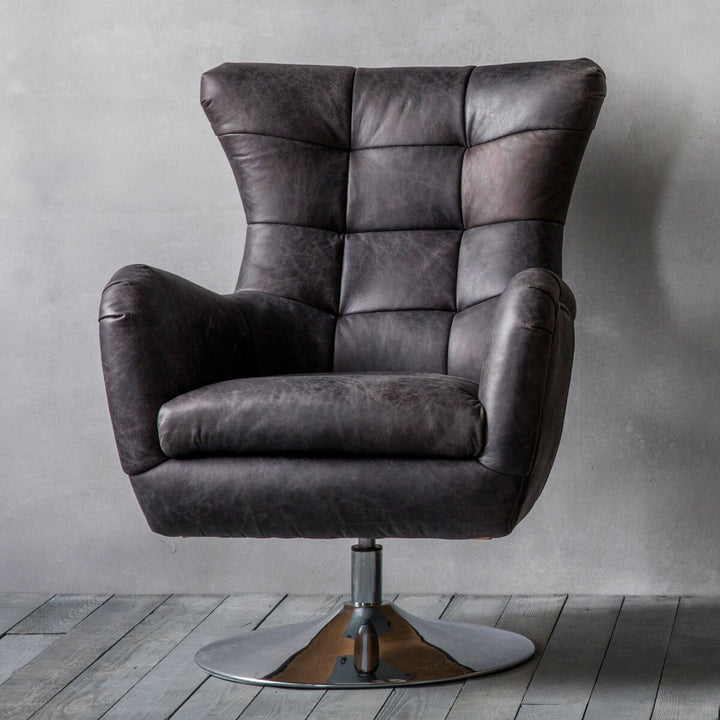 Gallery Newport Top Grain Leather Swivel Chair, Ebony