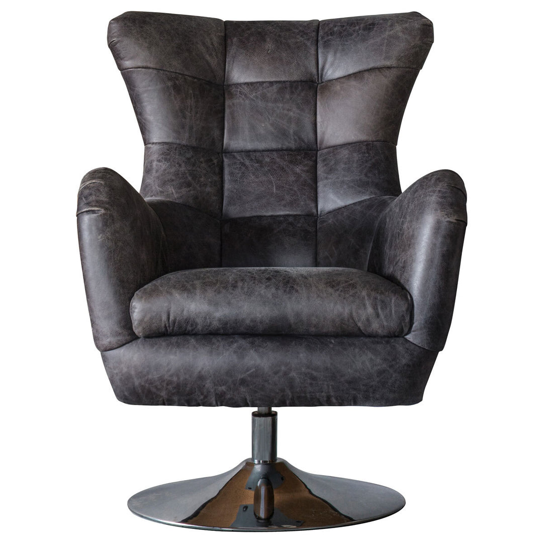 Gallery Newport Top Grain Leather Swivel Chair, Ebony