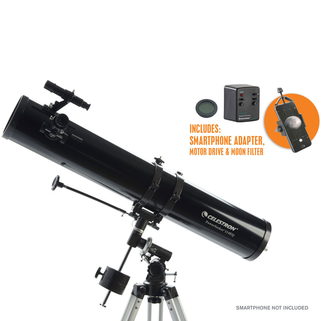 Celestron Powerseeker 114EQ Telescope with Motor Drive, Phone Adapter and Moon F