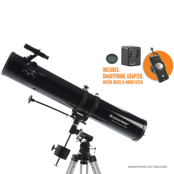 Celestron Powerseeker 114EQ Telescope with Motor Drive, Phone Adapter and Moon F