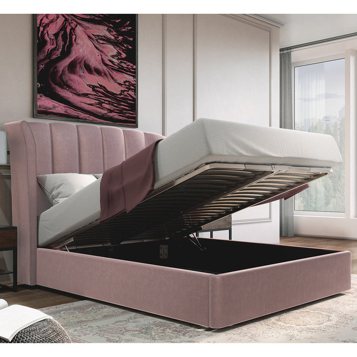 Isabella Pink Velvet Ottoman Bed Frame King Size