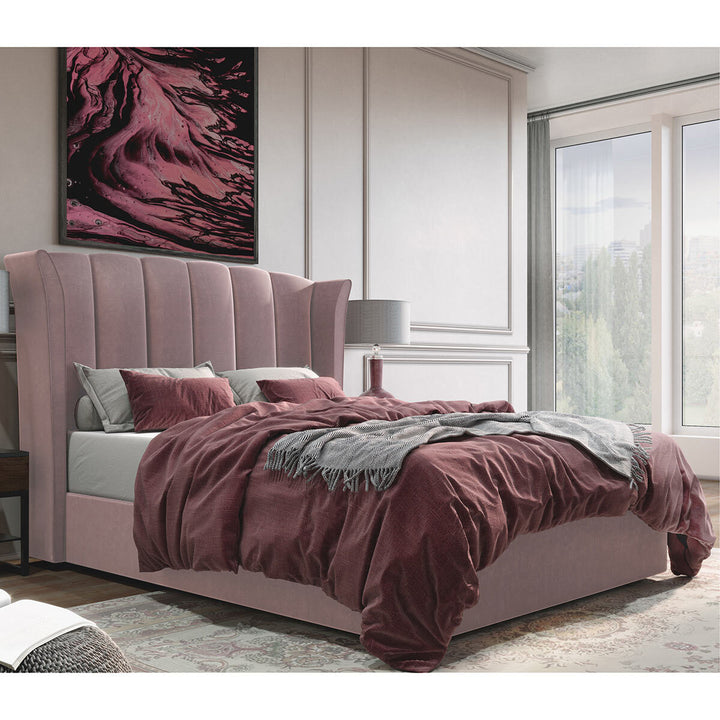 Isabella Pink Velvet Ottoman Bed Frame King Size