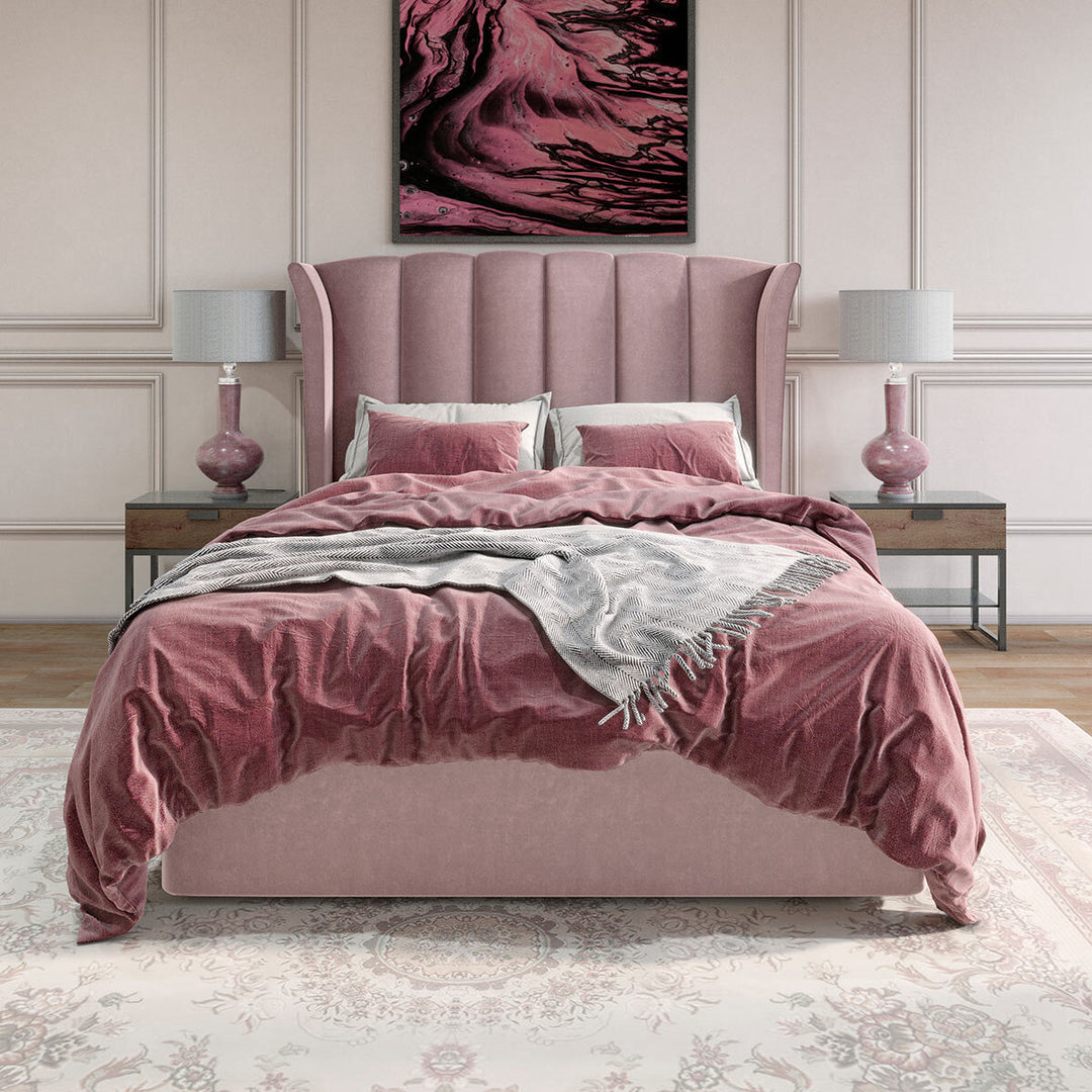 Isabella Pink Velvet Ottoman Bed Frame King Size