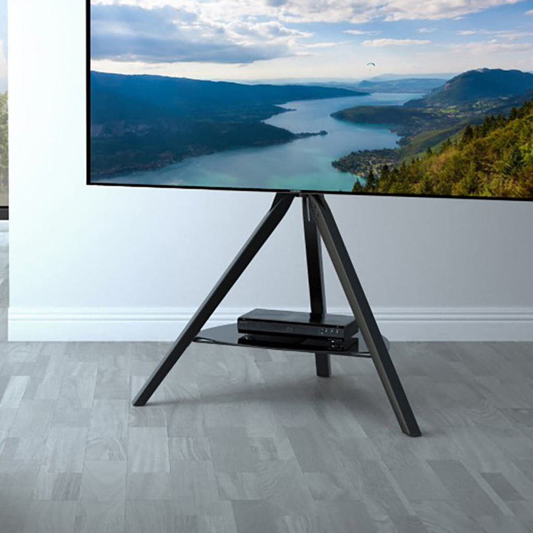 AVF Hoxton Tv Stand Tv's 65" Black 200 500 Glass Shelf Cable Management Media Steel