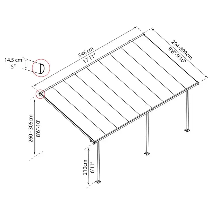 Palram Canopia Feria 3 Veranda Patio Cover in White, 3 x 5.46m