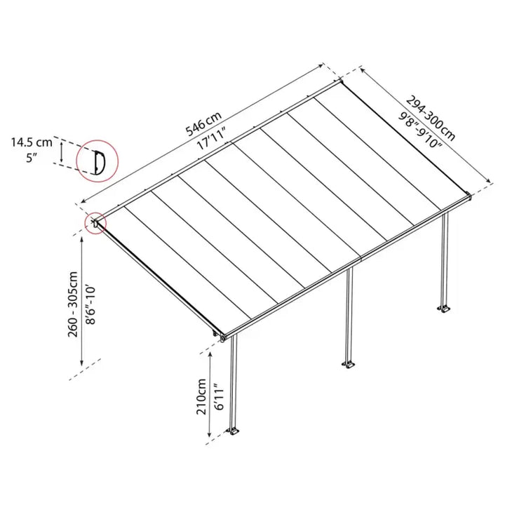 Palram Canopia Feria 3 Veranda Patio Cover in White, 3 x 5.46m