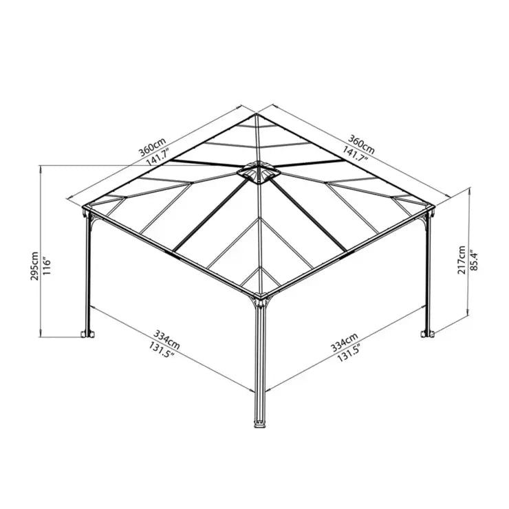 Palram Canopia Palermo 3.6 x 3.6 m (11.8 x 11.8 ft) Aluminium and Polycarbonate Gazebo