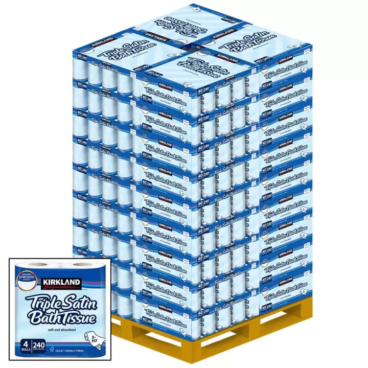 Kirkland Signature Triple Satin 3 Ply Toilet Tissue, 1,440 Rolls  Pallet Deal