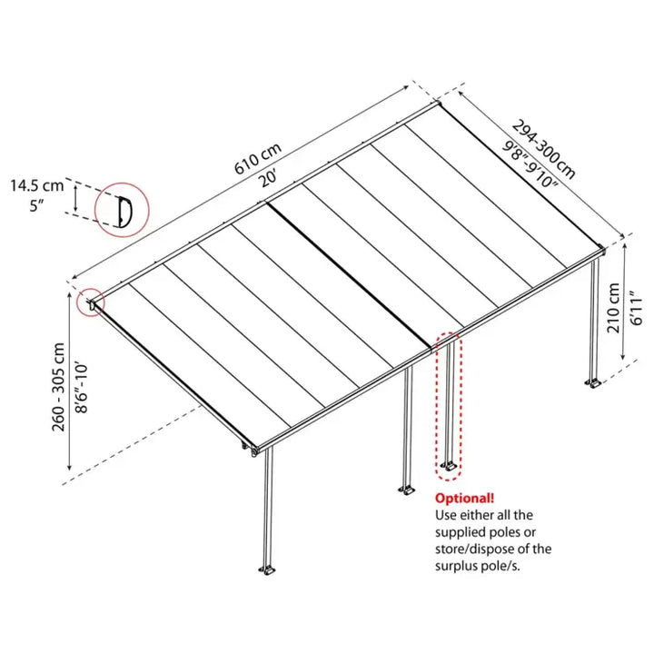 Palram Canopia Feria 3 Veranda Patio Cover in Grey, 3 x 6.10m