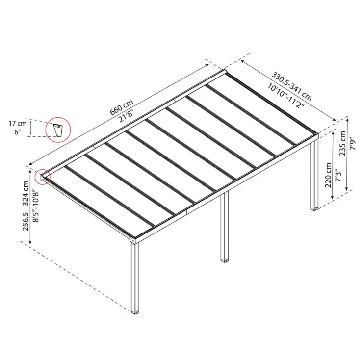 Palram Canopia Stockholm 11ft 2" x 21ft 8" (3.4 x 6.6m) Aluminium Patio Cover