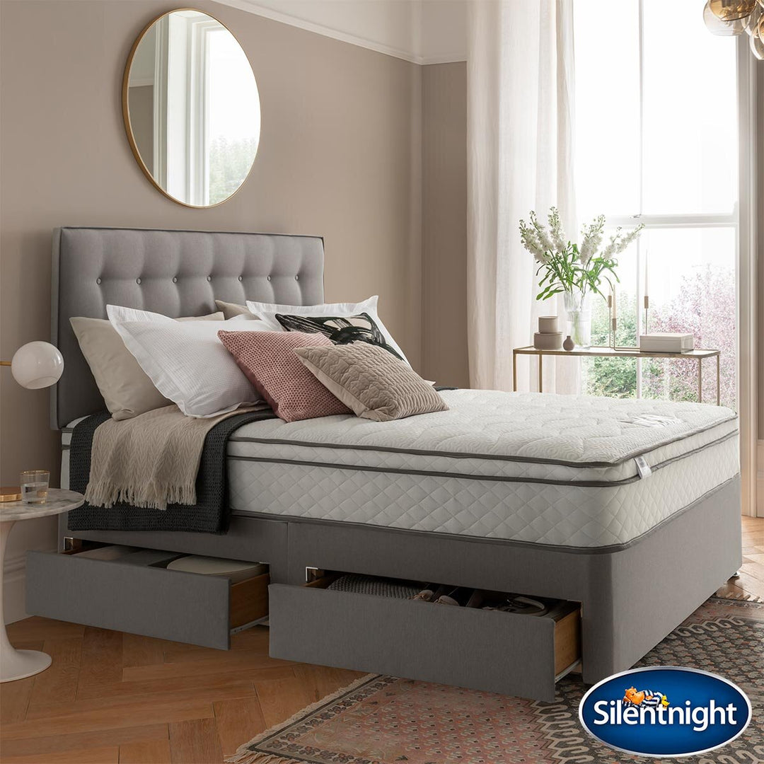 Silentnight 1200 Pocket Memory Cushion Top Mattress & Slate Grey Divan, Double