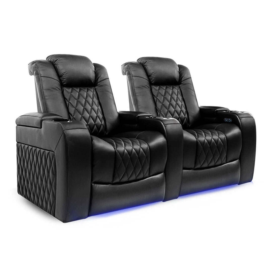 Valencia Tuscany Row of 2 Black Leather Power Reclining Home Theatre Seating