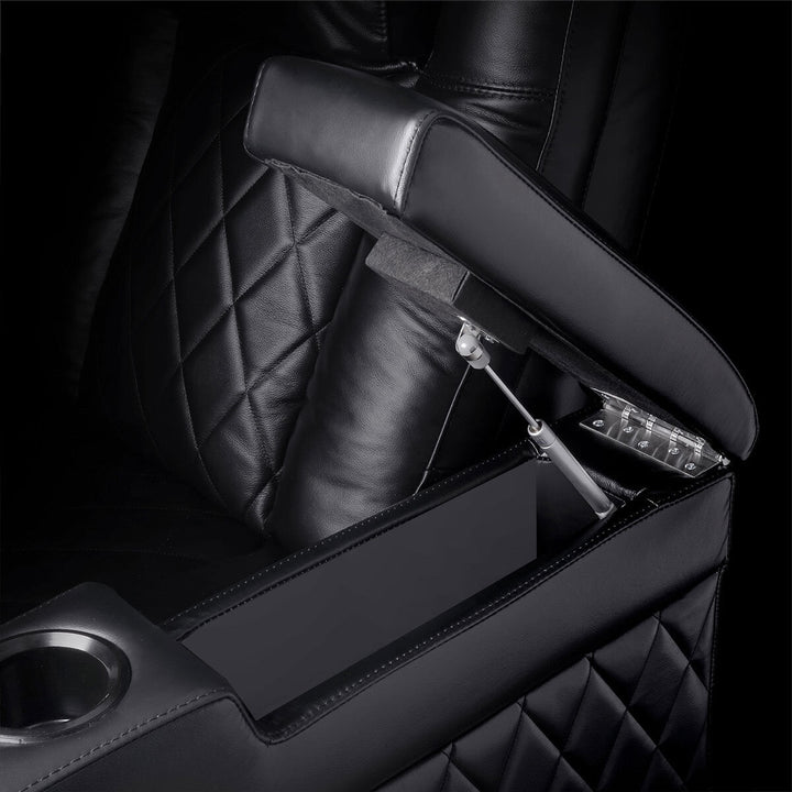 Valencia Tuscany Row of 4 Black Leather Power Reclining Home Theatre Seating