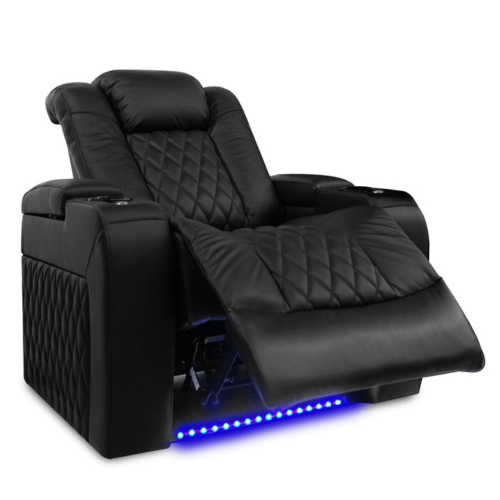 Valencia Tuscany Row of 4 Black Leather Power Reclining Home Theatre Seating