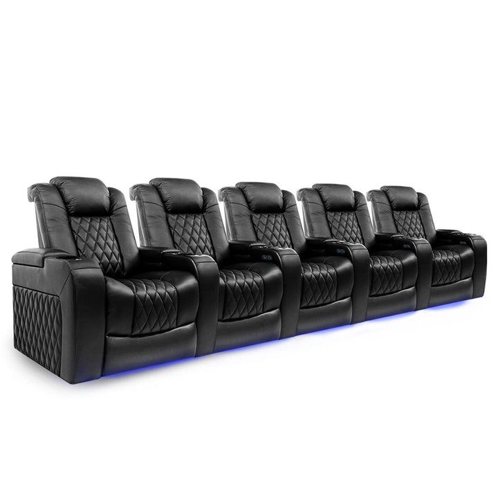 Valencia Tuscany Row of 5 Black Leather Power Reclining Home Theatre Seating