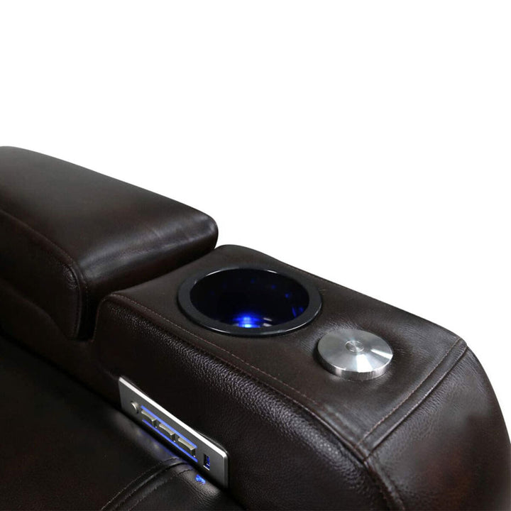 Valencia Tuscany Row of 3 Brown Leather Power Reclining Home Theatre Seating