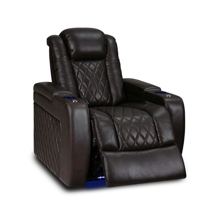 Valencia Tuscany Row of 4 Brown Leather Power Reclining Home Theatre Seating