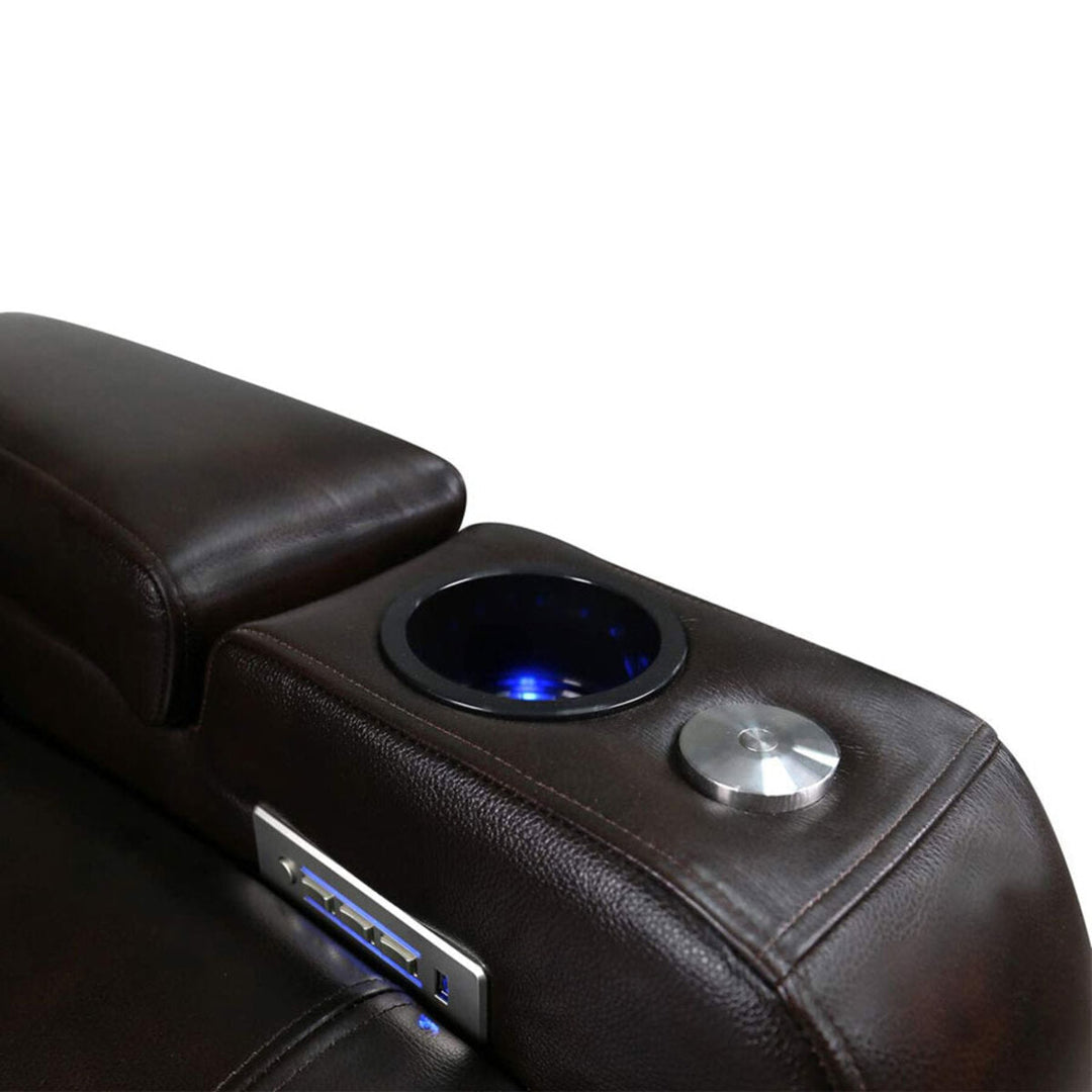 Valencia Tuscany Row of 4 Brown Leather Power Reclining Home Theatre Seating