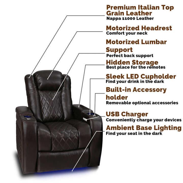 Valencia Tuscany Row of 4 Brown Leather Power Reclining Home Theatre Seating