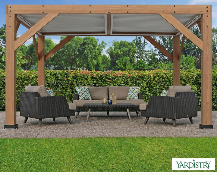 Yardistry 11ft x 13ft (3.4 x 4m) Wooden Louvered Pergola with Aluminium Roof