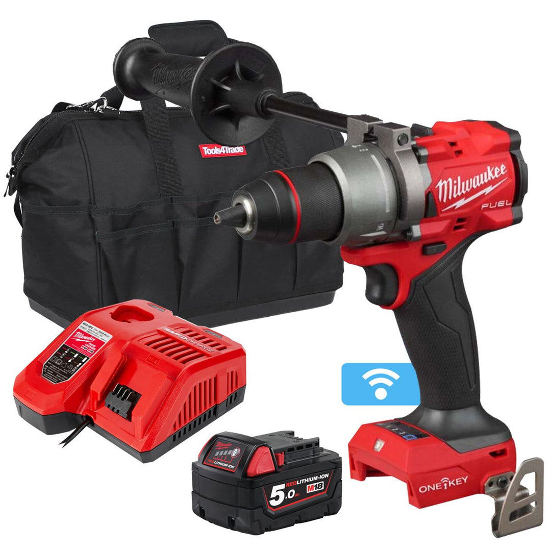 Milwaukee M18ONEPD3-0 18V Fuel One-Key Brushless Combi Drill with 1 x 5.0Ah Battery Charger &amp; Bag